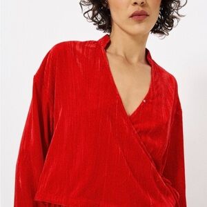 FRNCH Red Wrap Blouse